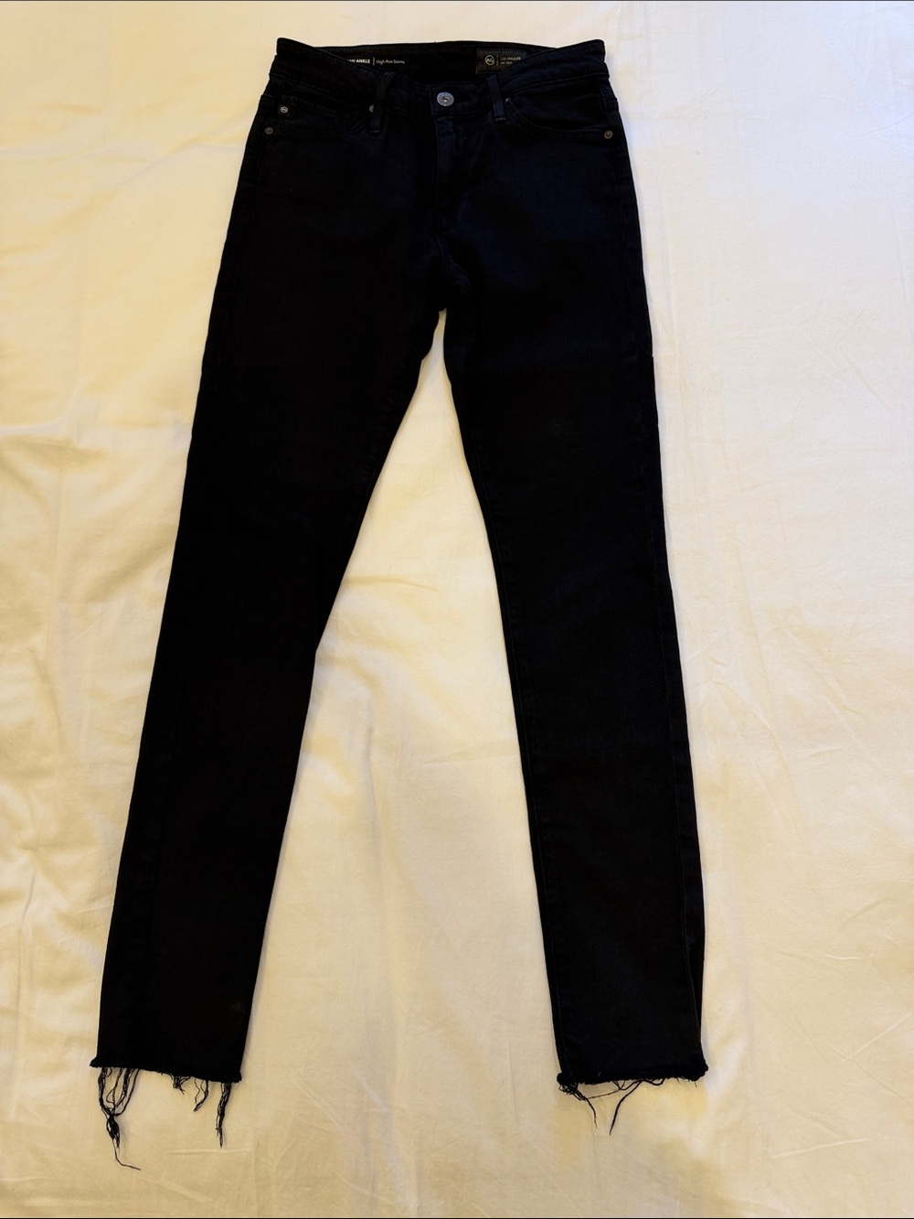 AG Adriano Goldschmied Women's Farrah Ankle High-Rise Black Skinny Jeans Raw Hem